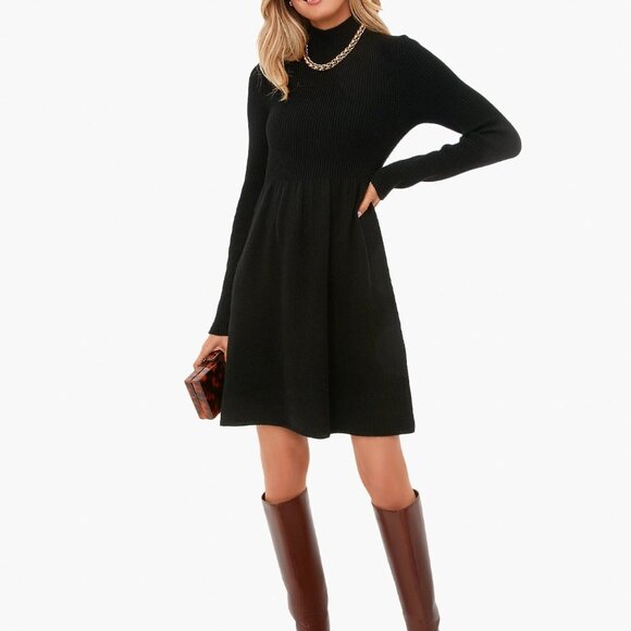 ZaraKnit Black Turtle Peplum Sweater Dress | Medium - Picture 1 of 8